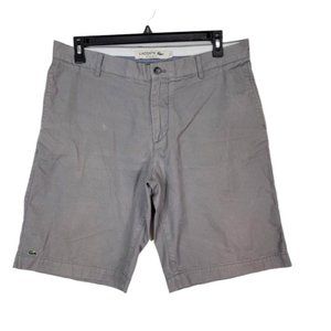 Lacoste Men's Gray Casual Outdoor Flat Front Denim Shorts Logo Front Size 34